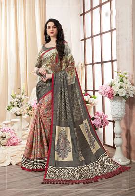 Multicolor printed kanjivaram art silk saree with blouse 1