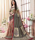 Multicolor printed kanjivaram art silk saree with blouse