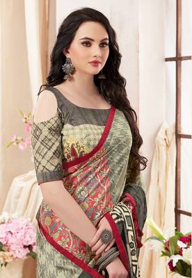 Multicolor printed kanjivaram art silk saree with blouse 2