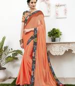 Orange printed chiffon saree with blouse
