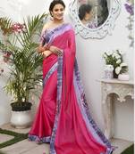 Dark pink printed chiffon saree with blouse