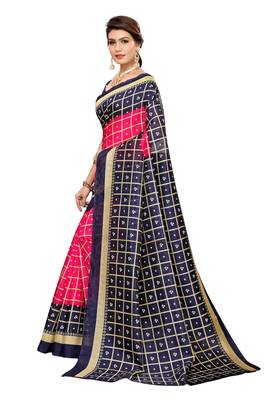 Pink printed art silk saree with blouse 2