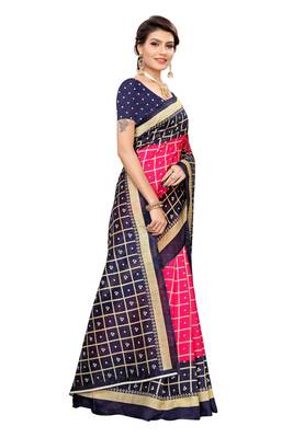 Pink printed art silk saree with blouse 3