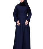 Justkartit Navy Blue Color Plain Nida Abaya Burka With Pocket And Belt Style For Women