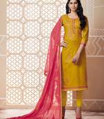 Yellow Embroidered Cotton Salwar