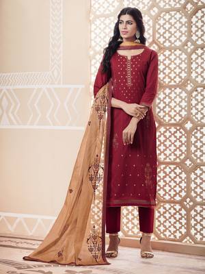 Maroon Embroidered Cotton Salwar 1