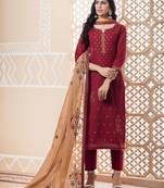 Maroon Embroidered Cotton Salwar
