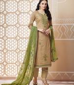 Beige Embroidered Cotton Salwar