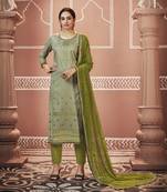 Sea-Green Embroidered Silk Blend Salwar