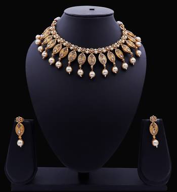 Lalso Beautiful Delicate Pearl Drop Golden Necklace Earring Jewelry Set - LDN22_LCT 3