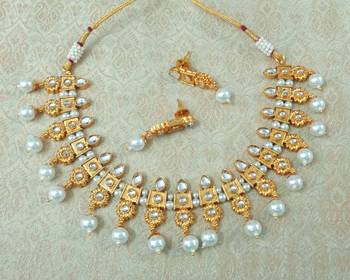 Lalso Beautiful Delicate Pearl Drop White Necklace Earring Jewelry Set - LDN23_WT 1