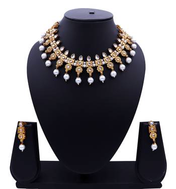 Lalso Beautiful Delicate Pearl Drop White Necklace Earring Jewelry Set - LDN23_WT 2