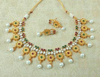 Lalso Beautiful Delicate Pearl Drop Multicolor Necklace Earring Jewelry Set - LDN24_MG 1