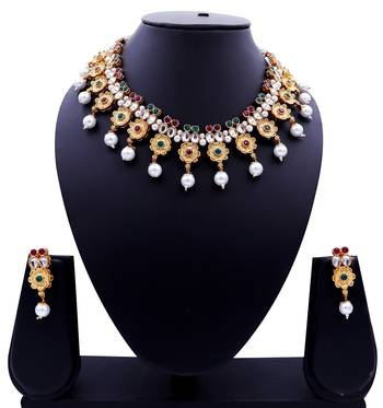 Lalso Beautiful Delicate Pearl Drop Multicolor Necklace Earring Jewelry Set - LDN24_MG 2