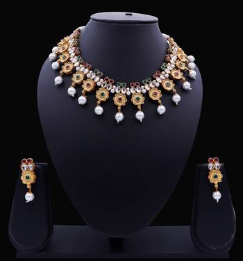 Lalso Beautiful Delicate Pearl Drop Multicolor Necklace Earring Jewelry Set - LDN24_MG 3