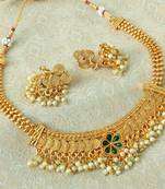 Lalso Beautiful Gold Plated Green Delicate Jalebi Bandhani Necklace Earring Jewelry Set - LJBDN01_GR