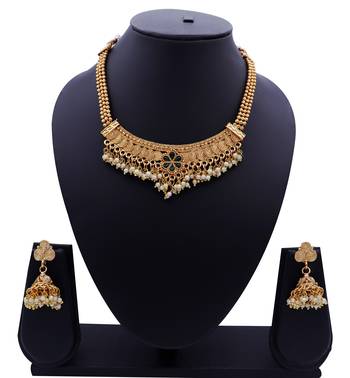 Lalso Beautiful Gold Plated Green Delicate Jalebi Bandhani Necklace Earring Jewelry Set - LJBDN01_GR 2