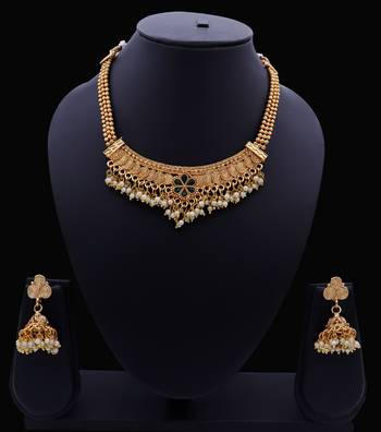 Lalso Beautiful Gold Plated Green Delicate Jalebi Bandhani Necklace Earring Jewelry Set - LJBDN01_GR 3