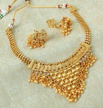 Lalso Beautiful Gold Plated Golden Delicate Jalebi Bandhani Necklace Earring Jewelry Set - LJBDN02_LCT 1