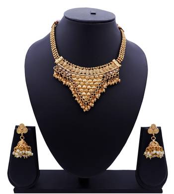 Lalso Beautiful Gold Plated Golden Delicate Jalebi Bandhani Necklace Earring Jewelry Set - LJBDN02_LCT 2