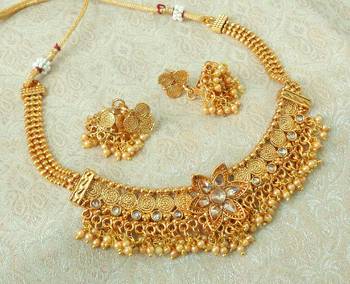 Lalso Beautiful Gold Plated Golden Delicate Jalebi Bandhani Necklace Earring Jewelry Set - LJBDN03_LCT 1