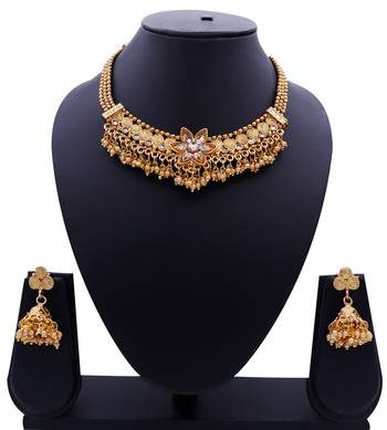 Lalso Beautiful Gold Plated Golden Delicate Jalebi Bandhani Necklace Earring Jewelry Set - LJBDN03_LCT 2