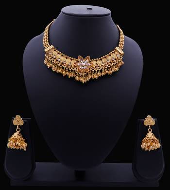 Lalso Beautiful Gold Plated Golden Delicate Jalebi Bandhani Necklace Earring Jewelry Set - LJBDN03_LCT 3