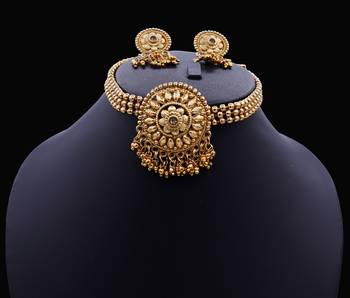 Lalso Beautiful Gold Plated Golden Ball Chain Delicate Chick Necklace Earring Jewelry Set - LBCCSS03 2