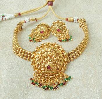 Lalso Beautiful Gold Plated Multicolour Ball Chain Delicate Chick Necklace Earring Jewelry Set - LBCCSS06 1
