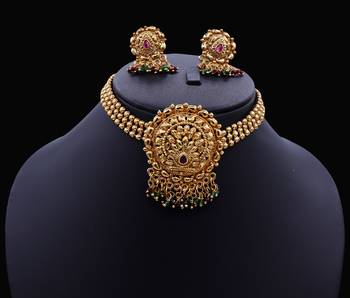 Lalso Beautiful Gold Plated Multicolour Ball Chain Delicate Chick Necklace Earring Jewelry Set - LBCCSS06 2