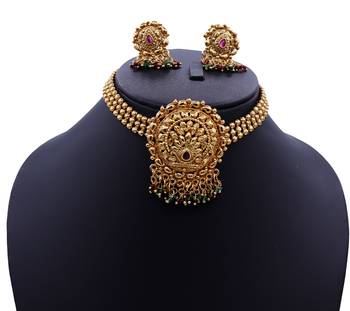 Lalso Beautiful Gold Plated Multicolour Ball Chain Delicate Chick Necklace Earring Jewelry Set - LBCCSS06 3