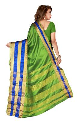Green printed cotton saree with blouse 2