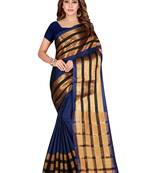 Blue printed cotton saree with blouse
