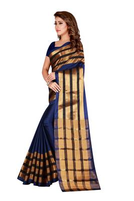 Blue printed cotton saree with blouse 2
