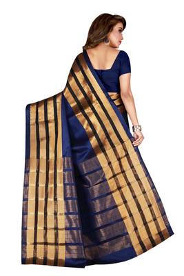 Blue printed cotton saree with blouse 3