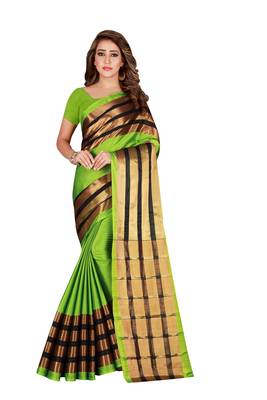 Green printed cotton saree with blouse 1