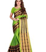 Green printed cotton saree with blouse