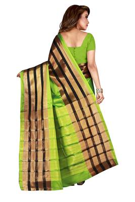 Green printed cotton saree with blouse 3