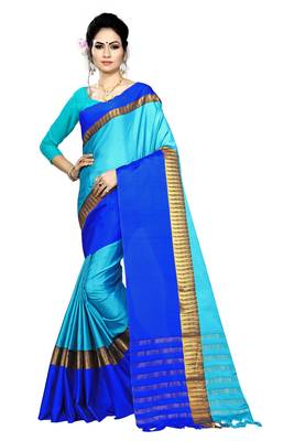 Sky blue printed cotton saree with blouse 1