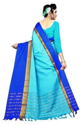 Sky blue printed cotton saree with blouse 3