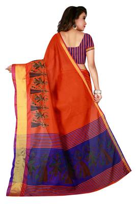 Orange printed polyester saree with blouse 3