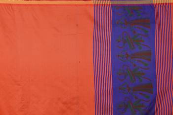 Orange printed polyester saree with blouse 4
