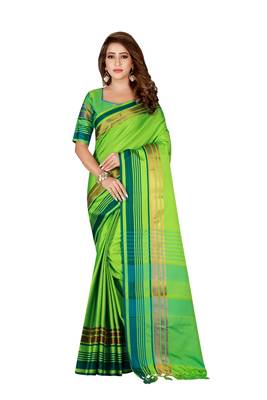 Green printed cotton saree with blouse 1