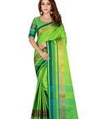 Green printed cotton saree with blouse