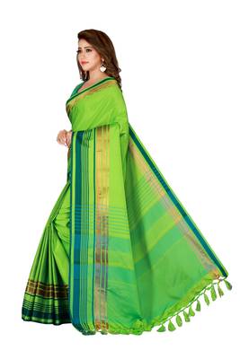 Green printed cotton saree with blouse 3