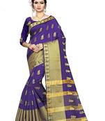 Blue printed silk saree with blouse