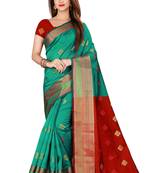 Green printed art silk saree with blouse