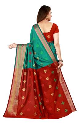 Green printed art silk saree with blouse 4