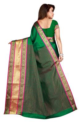 Green printed cotton silk saree with blouse 3