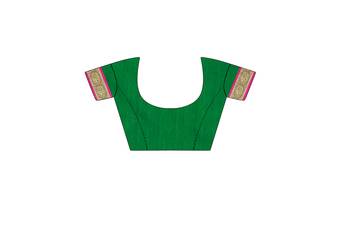 Green printed cotton silk saree with blouse 4